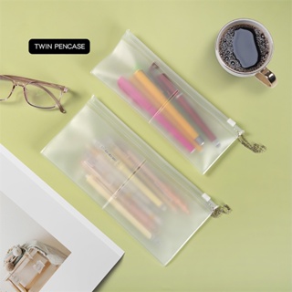กระเป๋าดินสอ PVC แบบใส มีซิปคู่ กันน้ํา แบบพกพา สร้างสรรค์ สําหรับใส่เครื่องเขียน สํานักงาน เดินทาง