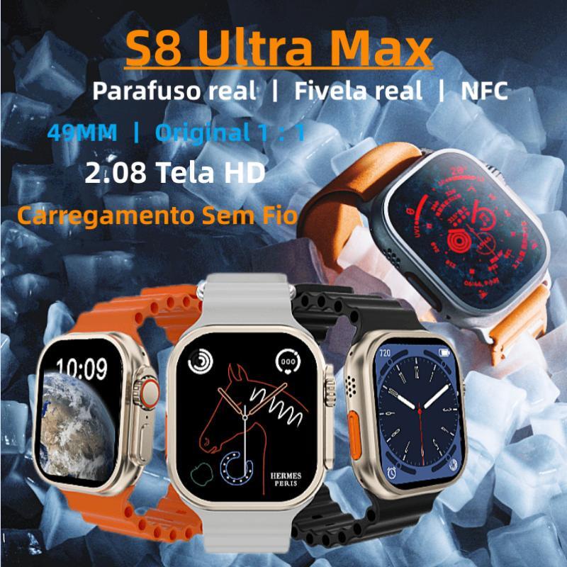 นาฬิกาข้อมือสมาร์ทวอทช์-เชื่อมต่อบลูทูธ-ตรวจจับอัตราการเต้นของหัวใจ-2-08-นิ้ว-s8-ultra-max-49-มม