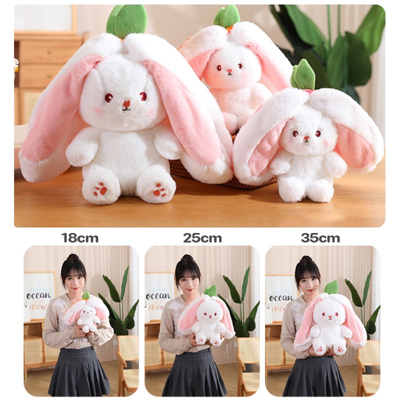 cod-35-25-18cm-ตุ๊กตากระต่าย-กำลังฮิตใน-หมอนอิง-2in1-ตุ๊กตากระต่ายน่ารักกลายเป็นสตรอเบอร์รี่และแครอท