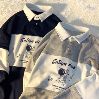 Beixiju เสื้อกันหนาวแขนยาว คอปกโปโล ผ้าฝ้าย ทรงหลวม ขนาดใหญ่ สไตล์อเมริกัน แฟชั่นเรโทร สําหรับผู้หญิง