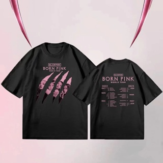 KPOP BLAKPINK Born Pink World Tour 2023 Cotton T-shirt LISA JISOO JENNIE ROSé เสื้อเชิ้ตแขนสั้นสำหรับผู้ชายและผู้หญิง