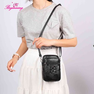 ✿ เริ่มต้น ✿ กระเป๋าสะพายข้าง หนัง PU แบบนิ่ม แต่งซิป มีหลายชั้น ขนาดเล็ก สีพื้น สําหรับผู้หญิง