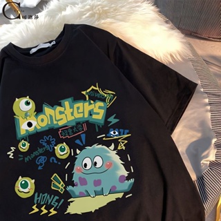 Pure cotton Japanese cartoon monster university loose t-shirt female short-sleeved tee new round neck pullover