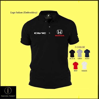 เสื้อยืดโปโล ปักลาย Sulam Honda Civic Engine CVT Baju Lelaki Motorsport สําหรับผู้ชาย