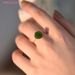 Pinkcool แหวนนิ้วมือ รูปดอกกุหลาบ ดอกคามิเลีย สีเขียว เครื่องประดับแฟชั่น สําหรับผู้หญิง งานแต่งงาน ของขวัญ ขายดี