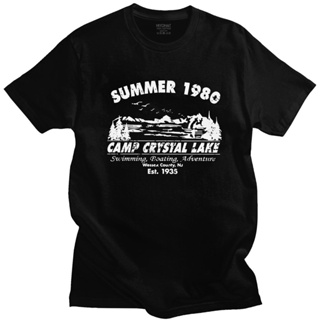 เสื้อยืดผ้าฝ้ายพิมพ์ลาย เสื้อยืดแขนสั้นลําลอง พิมพ์ลาย 1980 Camp Crystal Lake สไตล์วินเทจ แฟชั่นฤดูร้อน สําหรับผู้ช_03