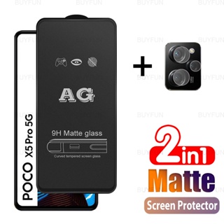 2in1 ฟิล์มกระจกนิรภัยกันรอยเลนส์กล้อง 9D ผิวด้าน ขอบสีดํา สําหรับ Xiaomi Poco X5 Pro Poko Poxo X5 X5Pro 5G