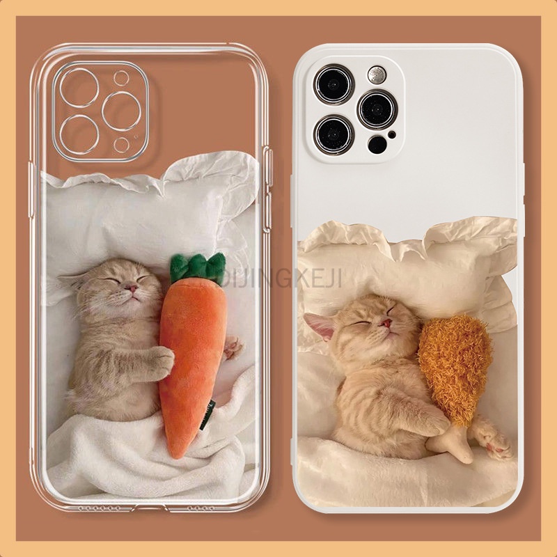 เคสโทรศัพท์มือถือแบบใส-กันกระแทก-ลายแมวกอดหัวไชเท้า-สําหรับ-iphone-14-x-13-11pro-12-xr-xs-78-12pro