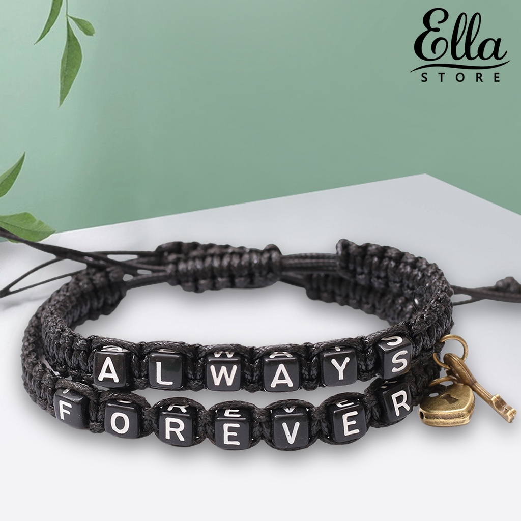 ellastore123-สร้อยข้อมือกําไลข้อมือ-แบบถัก-แมนนวล-สไตล์โรแมนติก-สําหรับผู้หญิง-2-ชิ้น-ต่อชุด