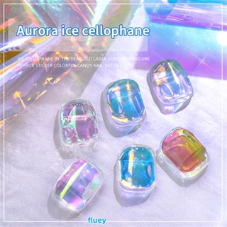 Nail Art Aurora Ice Cellophane กระดาษถ่ายโอนสีสันขนาดใหญ่เลเซอร์เครื่องประดับ Candy กระดาษ DIY 5สี Sticker