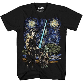 เสื้อยืดแขนสั้นเสื้อยืดลายStar Wars Starry Night Luke Skywalker Yoda X - Wing โมเดลตุ๊กตาของเล่นสําหรับเด็ก / ผู้ใหญ่สำห