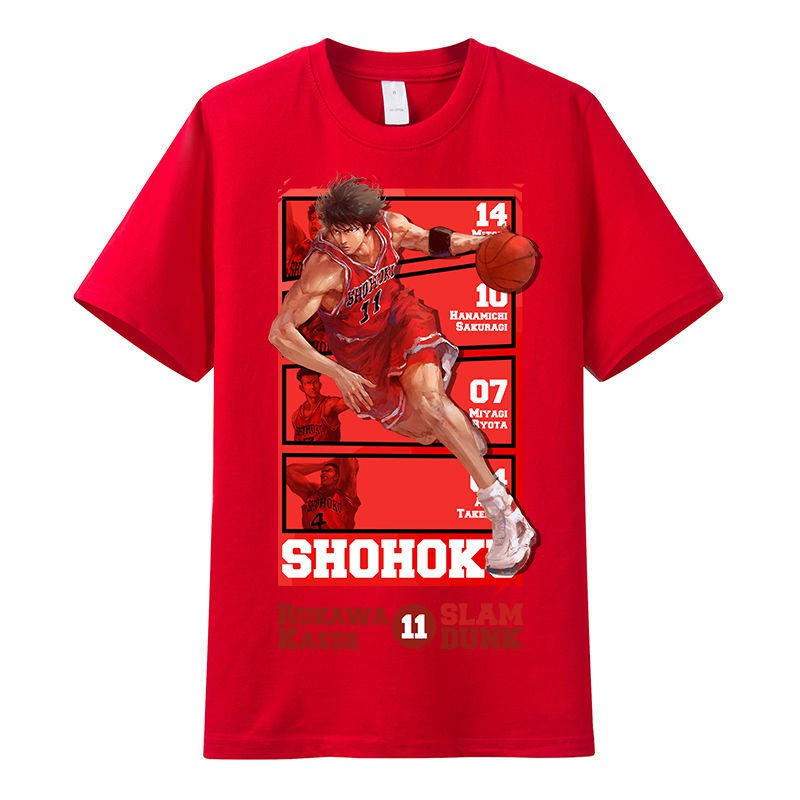 เสื้อยืด-slam-dunk-sakuragi-ดอกไม้แขนสั้นเสื้อยืดผู้ชายและผู้หญิงผ้าฝ้ายหลวม-hip-hop-บาสเกตบอลอะนิเมะอุปกรณ์ต่อพ่วงคู่เส