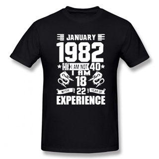 100% Cotton t shirt 2022 Funny Born In January 1982 40 Years of Being Awesomes Birthday Graphic Short Sleeve O-Neck_03