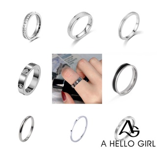 สินค้า A HELLO GIRL เครื่องประดับแฟชั่นเกาหลีแหวนเพชรคู่แหวนสแตนเลสสีเงินของขวัญวันวาเลนไทน์
