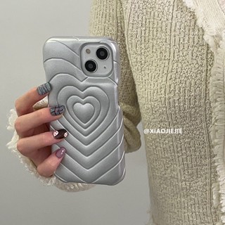 เคสโทรศัพท์มือถือหนัง ลายหัวใจ สีเงิน สําหรับ Iphone Apple 14promax 13 12 11 xr