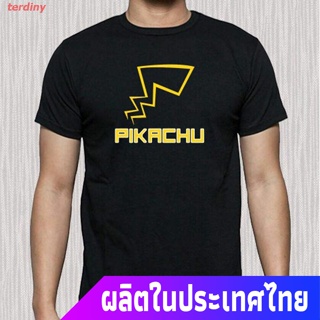 terdiny โปเกมอนเสื้อยืดลำลอง เสื้อยืดพิมพ์ลายการ์ตูน Pikachu Pokemon แฟชั่นสําหรับผู้ชายสีดํา Pokemon Popular T-shirts