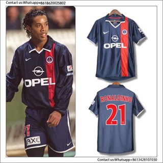 เสื้อกีฬาแขนสั้น ลายทีมชาติฟุตบอล PSG Ronaldinho สไตล์วินเทจ เรโทร 00-01
