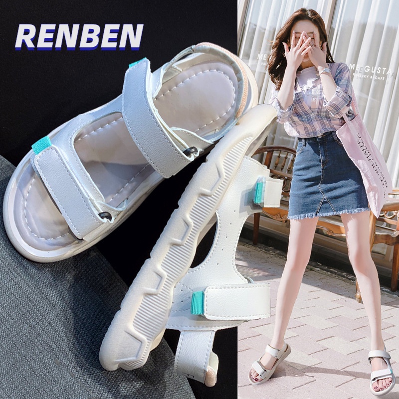 renben-รองเท้าผู้หญิงรองเท้าแตะแบนแฟชั่นรุ่นเกาหลีหนังนุ่มนุ่มหนังอ่อนนุ่มรองเท้าชายหาดหญิงสาว