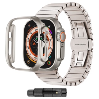สายนาฬิกาข้อมือ สเตนเลส ปรับได้ 49 มม. และเคส PC สําหรับ apple watch ultra iwatch 2 ชุด8654321Se เคสป้องกันสร้อยข้อมือ