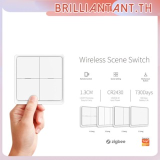 Tuya สมาร์ท Zigbee ไร้สายฟรีสติ๊กเกอร์4-Way แผงฉากปุ่มสวิทช์ Bri