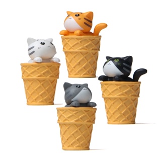 ท็อปเปอร์เค้ก รูปการ์ตูนสัตว์ แมว พร้อมไอศกรีม สําหรับตกแต่งเค้กวันเกิด ปาร์ตี้วันเกิด