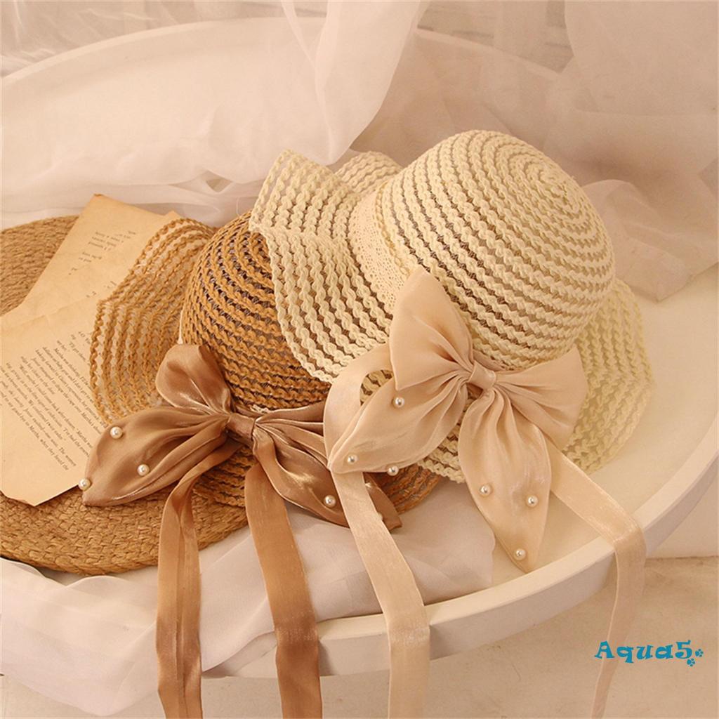 aqq-หมวกฟางปีกกว้าง-ประดับโบว์-ไข่มุก-กันแดด-น่ารัก-สําหรับเด็กผู้หญิง-ปาร์ตี้ริมชายหาด