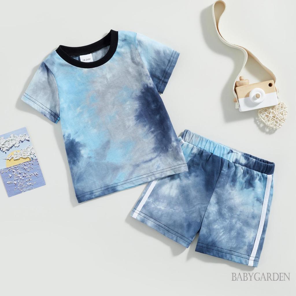 babygarden-6m-4years-ชุดเสื้อผ้าเด็กผู้ชาย-เสื้อยืดแขนสั้น-พิมพ์ลายมัดย้อม-กางเกงขาสั้น