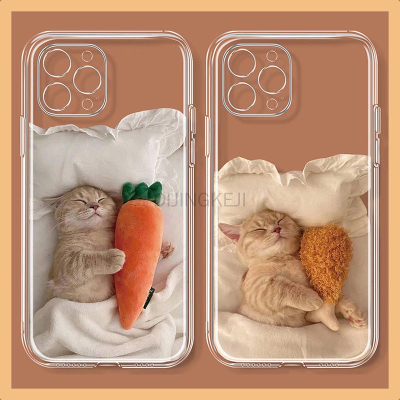 เคสโทรศัพท์มือถือแบบใส-กันกระแทก-ลายแมวกอดหัวไชเท้า-สําหรับ-iphone-14-x-13-11pro-12-xr-xs-78-12pro