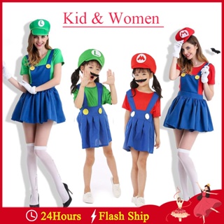 ชุดเครื่องแต่งกายคอสเพลย์ Super Mario Luigi Bros เหมาะกับปาร์ตี้ฮาโลวีน สําหรับครอบครัว และแม่ และเด็ก