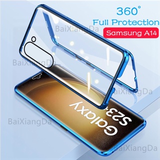 เคสโทรศัพท์มือถือกระจกนิรภัย แบบแข็ง สองด้าน กันกระแทก สําหรับ Samsung Galaxy A14 LTE A24 A34 A54 A 14 LTE A 24 A 34 A 54 4G 5G