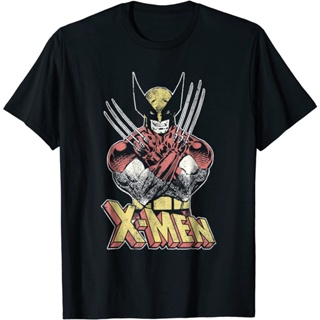 tshirt เสื้อยืดผ้าฝ้ายMarvelเสื้อยืดกีฬา Marvel X-Men Wolverine Clic Comic Vintage Graphic T-Shirt Marvel Round neck T-s