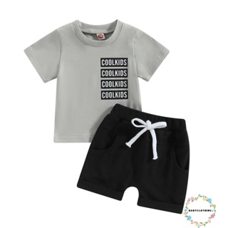 Babyclothes- ชุดเสื้อยืด แขนสั้น พิมพ์ลายตัวอักษร และกางเกงขาสั้น สีพื้น สําหรับเด็กผู้ชาย