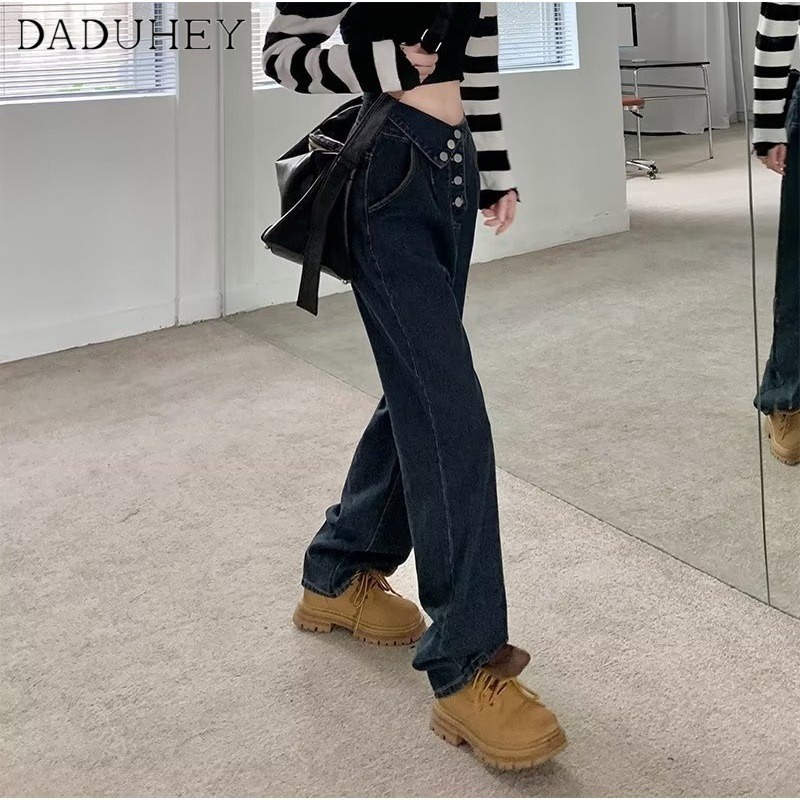 daduhey-new-korean-version-ins-irregular-high-waist-jeans-women-loose-fashion-plus-size-wide-leg-pants