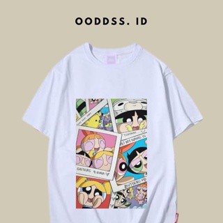 เสื้อยืดแขนสั้นเสื้อยืดคอกลม แขนสั้น ผ้าฝ้าย 100% พิมพ์ลายกราฟฟิค powerpuff girls and Majin Chuchu MOJO JOJO สไตล์ญี่ปุ่