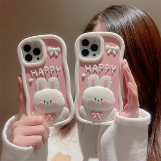เคสโทรศัพท์มือถือ ลายกระต่ายแฮปปี้ สีชมพู สําหรับ iPhone 14 13 12 11 pro Max