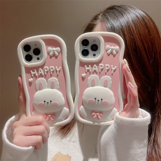 เคสโทรศัพท์มือถือ ลายกระต่ายแฮปปี้ สีชมพู สําหรับ iPhone 14 13 12 11 pro Max