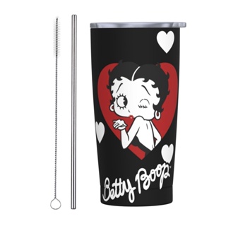 Betty Boop แก้วกาแฟ พร้อมหลอดดูด 20 ออนซ์ PS ด้านใน 304 ด้านนอก 201 สําหรับรถยนต์
