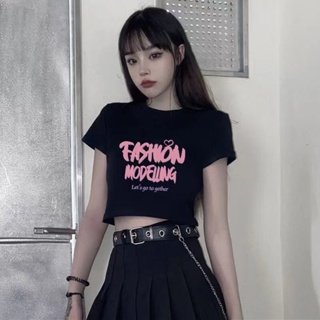 Classy .girl～เสื้อยืดสั้น  การ์ตูนรูปภาพตัวอักษรรุ่นสั้นแขนสั้น  เวอร์ชั่นเกาหลีน่ารักหวานและเซ็กซี่แขนสั้น#DZ00083