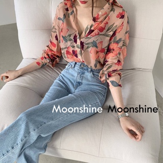Moon  เสื้อลายดอก เสื้อฮาวายหญิง แฟชั่น แบบหลวม 2023 NEW 23032002