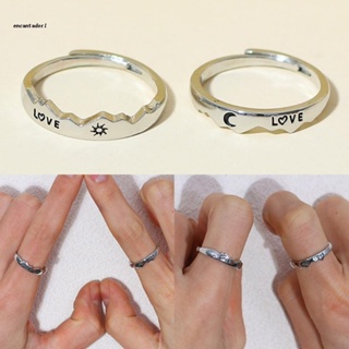 ✿ 2 Pieces Engraved Promise Matching Finger Ring Moon And Sun Rings For Couples Adjustable Joint Ring Valentines Day