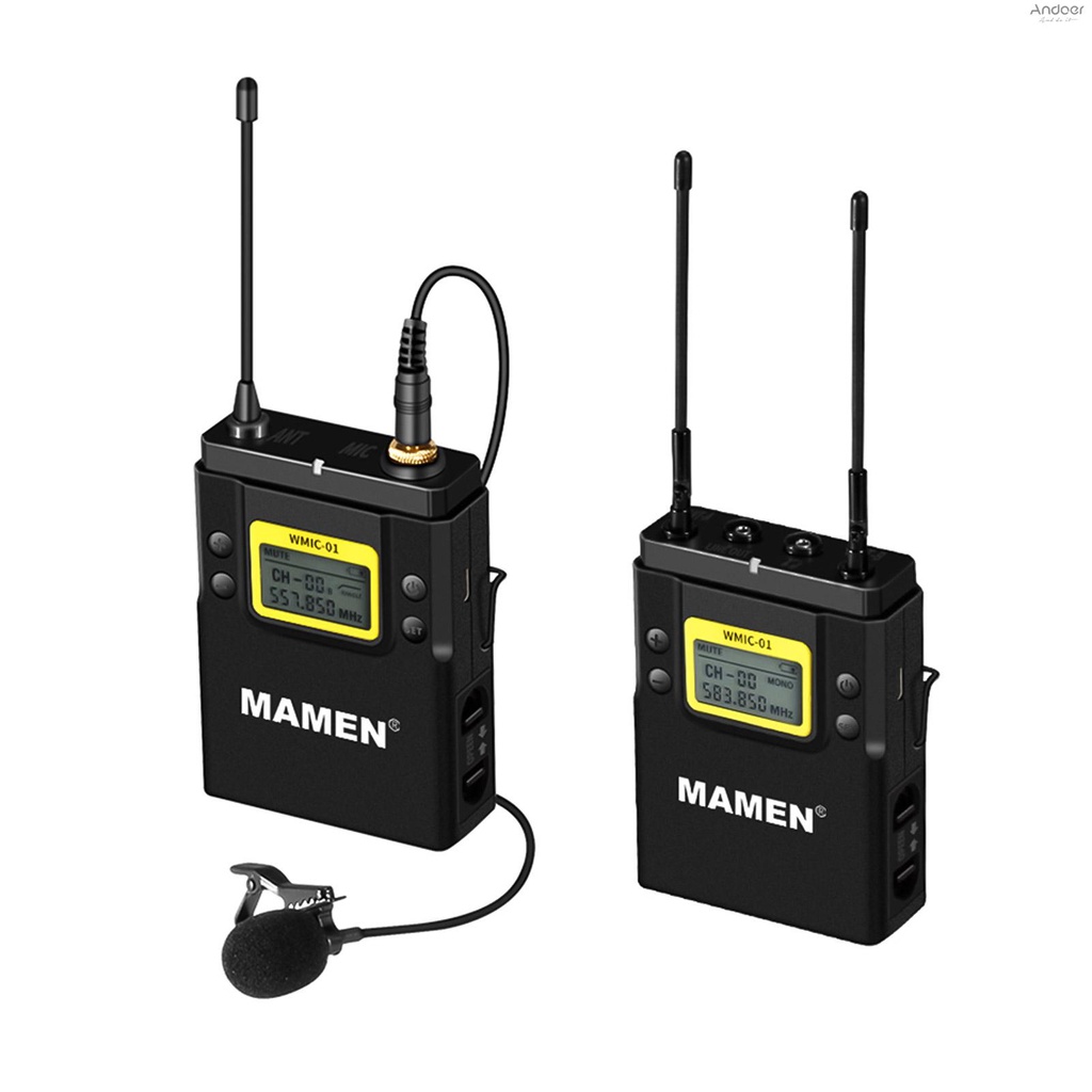 mamen-wmic-01-ไมโครโฟนดิจิทัลไร้สาย-uhf-ช่องสัญญาณคู่-รับส่งสัญญาณเดียว-50-ช่อง-ระยะ-60-เมตร-สําหรับกล้อง-โทรศัพท์-วิดีโอ-เสียง