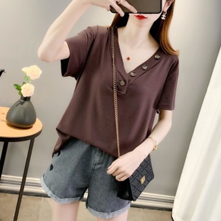 【Blouse Oversize】(40-150kg) เสื้อยืด คอวี แขนสั้น ทรงหลวม สไตล์เกาหลี พลัสไซซ์ แฟชั่นฤดูร้อน สําหรับผู้หญิง