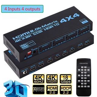 4x4 HDMI Matrix Switch HDCP 2.2, 4K HDR HDMI Matrix Switcher Splitter 4 In 4 Out Box พร้อม EDID Extractor และ IR Remote Control