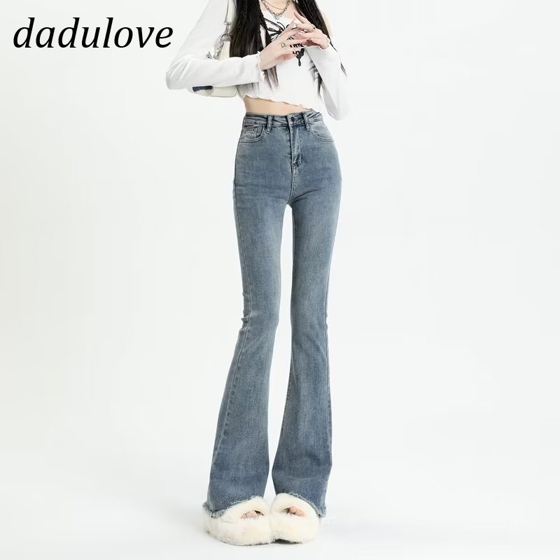 dadulove-new-korean-version-of-ins-stretch-jeans-high-waist-retro-blue-wide-leg-pants-womens-micro-flared-pants