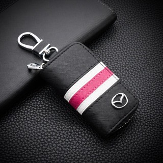 เคสกุญแจรีโมทรถยนต์ แบบหนัง ลายทาง พร้อมกระเป๋าสตางค์ สําหรับ Mazda 2 3 6 CX30 CX3 CX5 CX7 CX8 CX9