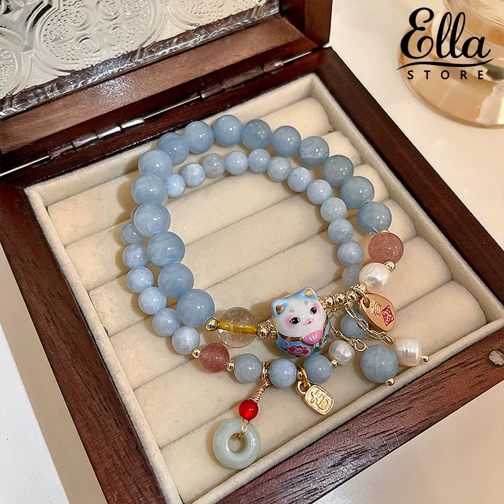 ellastore123-สร้อยข้อมือ-ประดับลูกปัดไข่มุกเทียม-คริสตัลปลอม-ยืดหยุ่น-นําโชค-สําหรับผู้หญิง