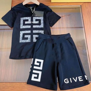 เสื้อยืดแขนสั้น ผ้าฝ้าย และกางเกงขาห้าส่วน ระดับไฮเอนด์ สไตล์อังกฤษ แฟชั่นฤดูร้อน สําหรับเด็กผู้ชาย และเด็กผู้หญิง