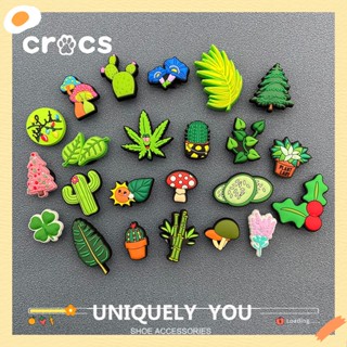 Crocs jibbitz charms จี้รูปดอกไม้ พืชสีเขียว สําหรับตกแต่งรองเท้า