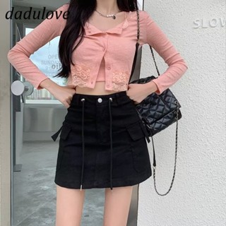 DaDulove💕 2023 New Korean Version of INS Drawstring Tooling Denim Skirt WOMENS Niche High Waist Bag Hip Skirt