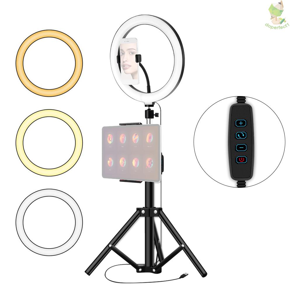 26cm-10inch-inch-led-ring-light-3-colors-10-levels-dimmable-3200-5600k-color-temperature-with-tripods-phone-and-tablet-holders-for-live-sream-makeup-portrait-youtube-video-lighting